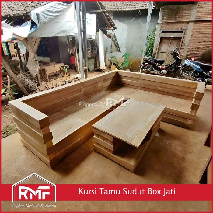 Gambar kursi tamu sudut box minimalis kayu jati kursi sudut terbaru - BELUM WARNA dari Raja Mebel Furniture undefined Tokopedia