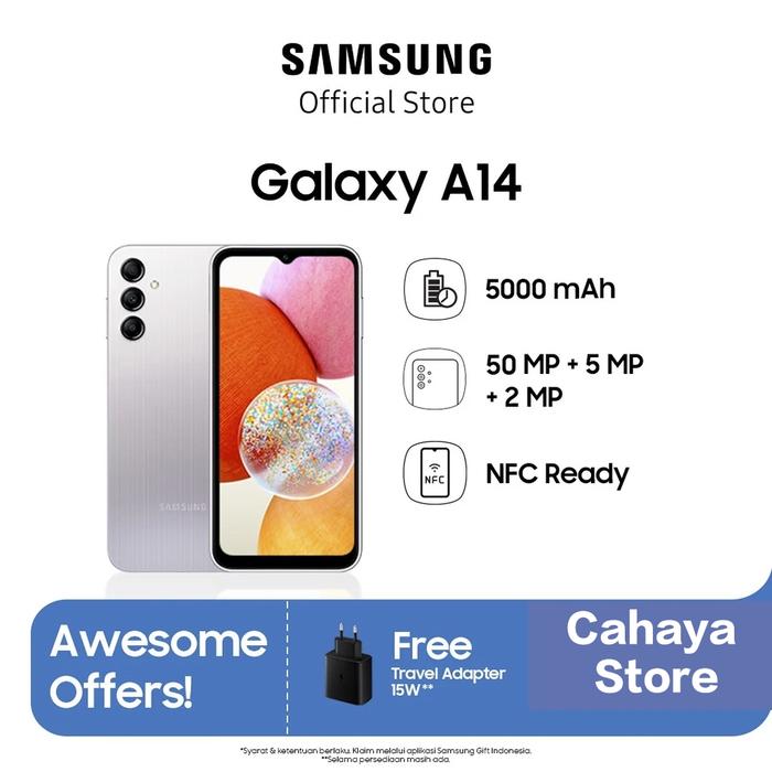 Gambar HP SAMSUNG GALAXY A14 6/128 GB - SAMSUNG A14 6GB + 128GB GARANSI RESMI - Silver dari Cahaya Store Cell undefined Tokopedia