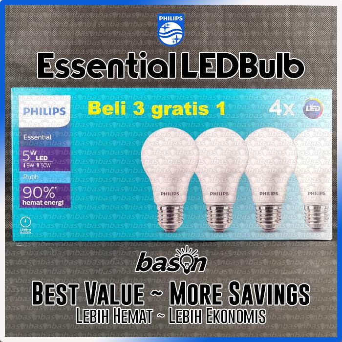 Gambar PHILIPS Multipack Essential LED Bulb 5W 7W 9W 11W - Paket Lampu isi 4 - 5W dari Bason undefined Tokopedia