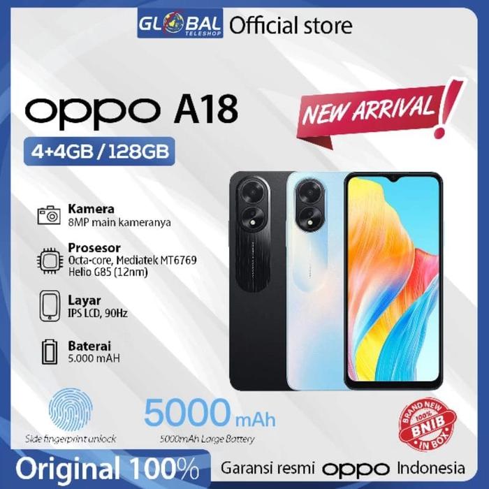 Gambar Oppo A18 Smartphone 4/128Gb Garansi Resmi - Blue dari Global Teleshop Jakarta undefined Tokopedia