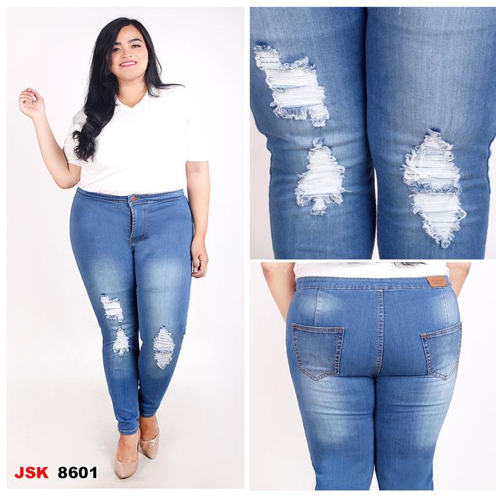 Gambar Celana Sobek Highwaist Skinny Ripped Jeans JUMBO BIG SIZE Wanita - Biru Muda 8601, 36 dari Idola Jeans_NEW undefined Tokopedia