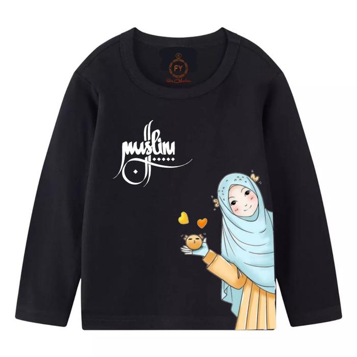 Gambar Baju Muslim Anak/ Kaos Islami Lengan Panjang Anak Perempuan 1-10 Tahun - Hitam, size 6 dari logokids undefined Tokopedia