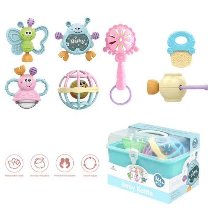 Gambar (7pcs box)Baby Teether Rattle Teething Kit Mainan Gigitan Bayi Gigitan - 7Pcs blue box dari yuyun poi undefined Tokopedia