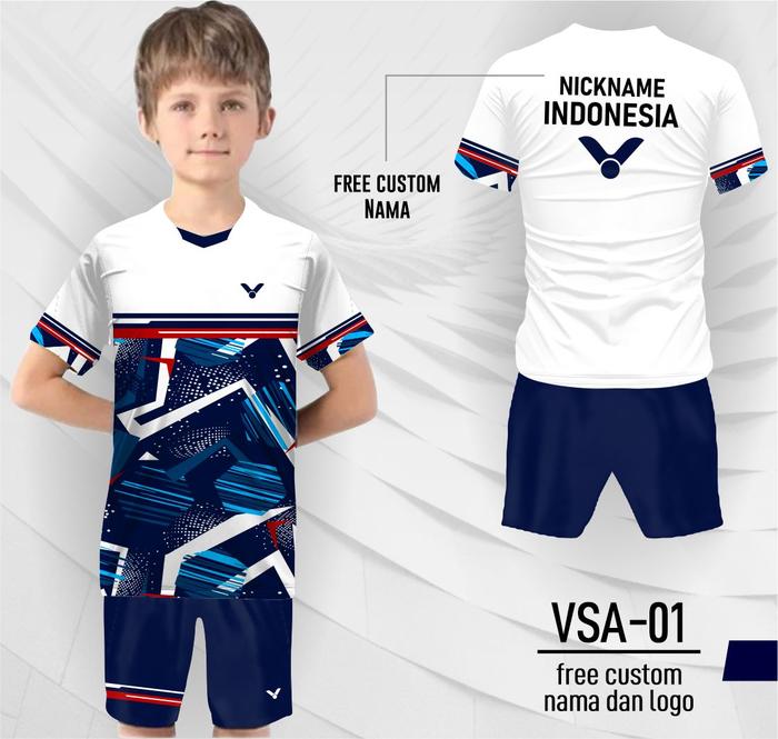 Gambar setelan jersey anak badminton victor free custom nama dan logo - Biru, SizeAnak0 dari Apparel.SG undefined 5 Tokopedia