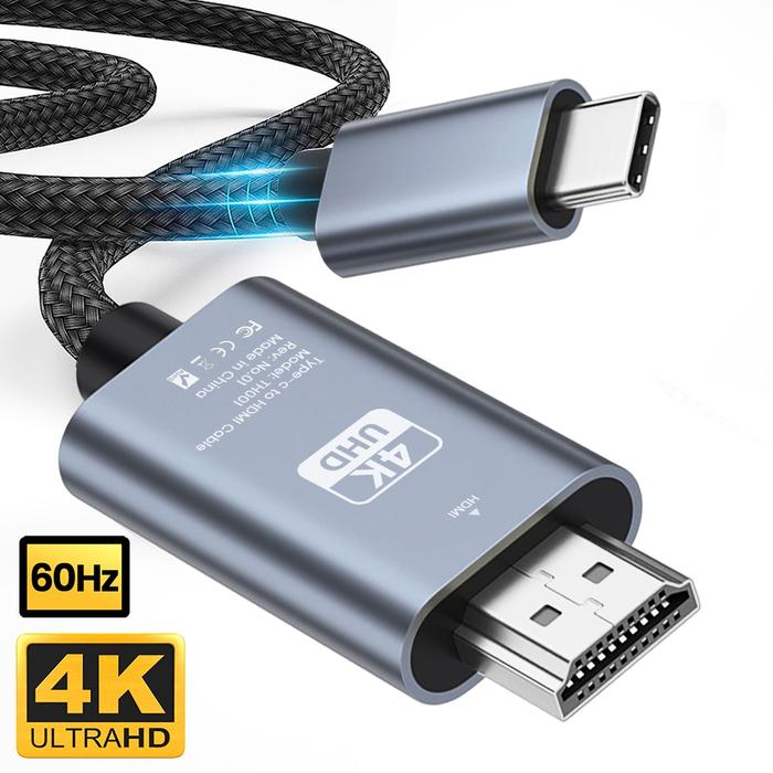 Gambar USB C to HDMI 2M UHD 4K@60hz Braided Cable Ultra High Speed Adapter - 4K@60Hz dari AinWare undefined Tokopedia