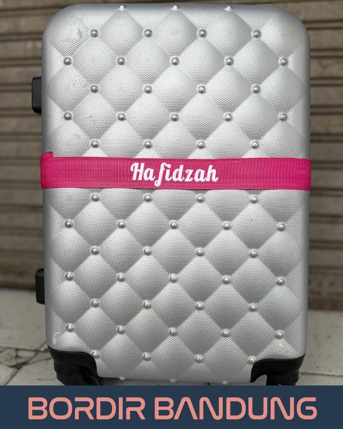 Gambar SABUK PENANDA KOPER CUSTOM NAMA UMROH HAJI TRAVELLING - Pink Fanta, Benang Hitam dari Bordir Bandung_NEW undefined Tokopedia