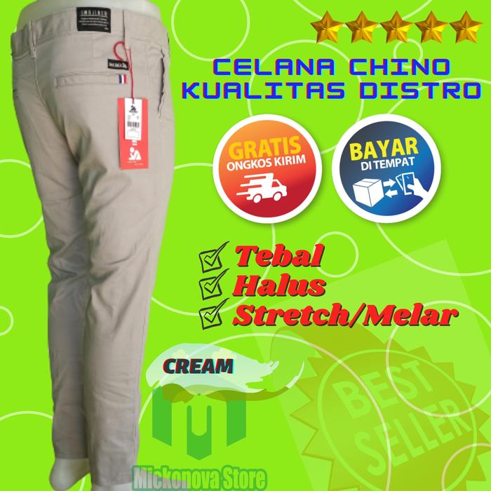 Gambar Celana Chino Pria Panjang Chinos Premiun Standar Slim Fit Distro Melar - Cream, 28 dari Mickonova Store undefined Tokopedia