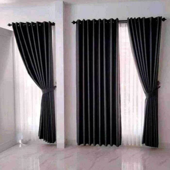 Gambar Gorden Kain Blackout Polos Tirai Jendela Pintu Minimalis Ukuran Jumbo - Hitam, L100 T250-300CM dari Gorden Putri undefined Tokopedia