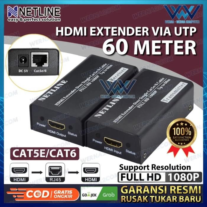 Gambar HDMI EXTENDER OVER 200 METER VIA UTP CAT6 NETLINE - 60 METER dari Werna-Werna Komputer undefined Tokopedia