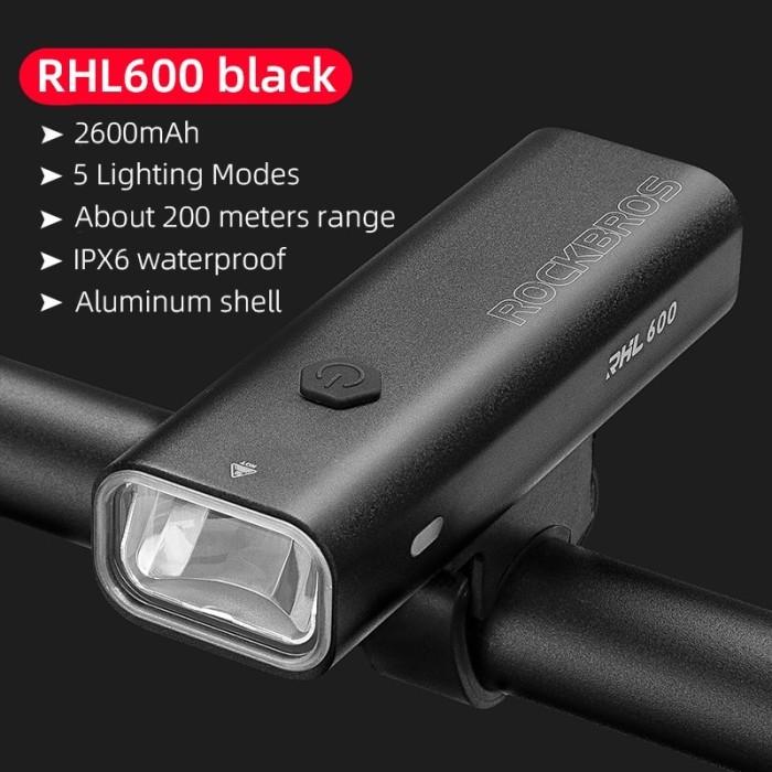 Gambar Lampu Depan Sepeda Rockbros RHL600 Senter Charge USB 2600 Mah Anti Air - Hitam dari Rockbrosindo undefined Tokopedia