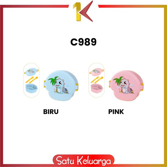 Gambar SK-C989 Lunch Box Set Tempat Makan 3 Sekat Anak Motif Dino 800ML BPA - C989, BIRU  dari Satukeluarga undefined Tokopedia