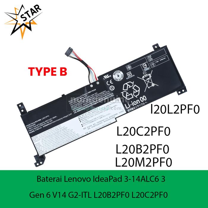 Gambar Baterai Lenovo IdeaPad 3-14ALC6 3 Gen 6 V14 G2-ITL L20C2PF0 L20B2PF0 dari star comp undefined Tokopedia