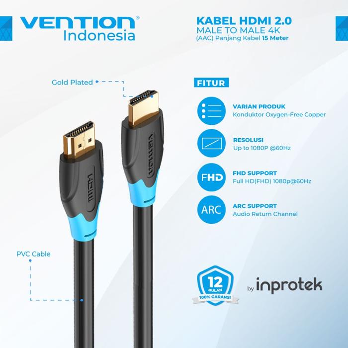 Jual Kabel HDMI Vention AAC Black 15M Male to Male Cable 15 Meter ...