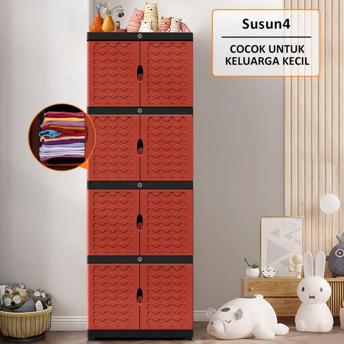 Gambar Lemari pakaian plastik Full Kunci Lemari Pakaian 3/4/5 SUSUN (krem) - 4 SUSUN, Tidak ada kunci dari sakula store undefined Tokopedia