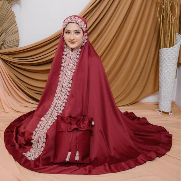 Gambar Mukena Raline Renda Mewah by zena - Maroon dari mukenazena undefined Tokopedia