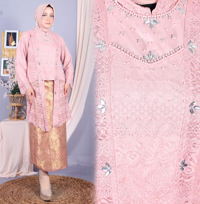 Gambar Setelan Kebaya Kutu Baru Muslim dan Rok Songket//Setelan Kebaya - Pink, KEBAYA  AJA dari aqila & adista undefined Tokopedia