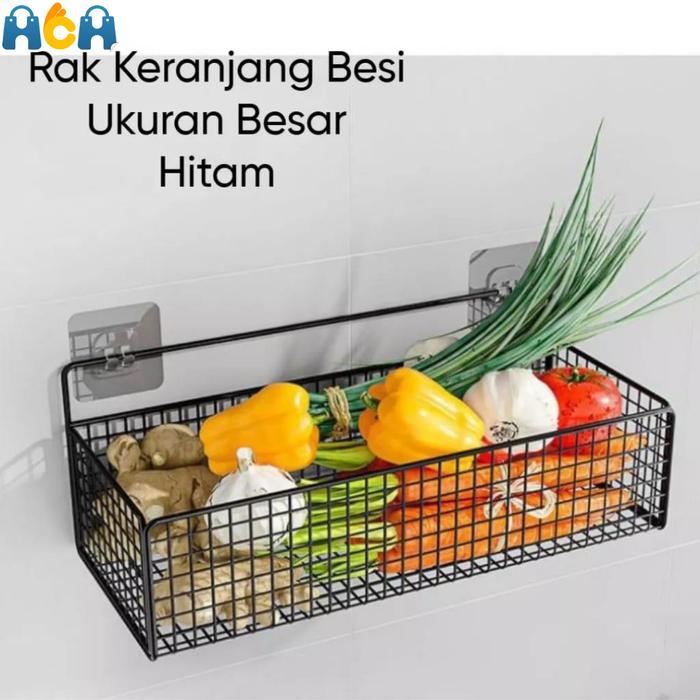 Gambar HCH Rak Keranjang Jaring Bahan Besi Rak Keranjang Tempel Dinding Keramik Kamar Mandi Dapur Tanpa Paku + Perekat Gold - Hitam Besar, Rak Keranjang dari HCH Online Store undefined Tokopedia