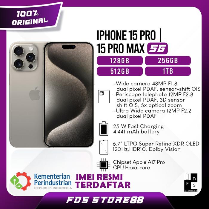 Gambar Apple iPhone 15 Pro | 15 Pro Max Garansi Resmi iBox Digimap Indonesia - NaturalTitanium, 15 Pro 128GB dari FDS STORE88 undefined Tokopedia