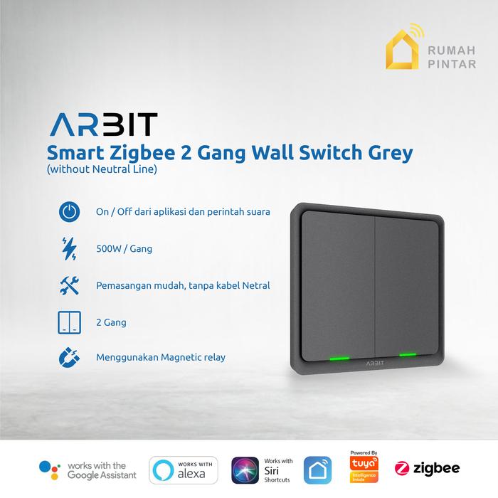 Gambar ARBIT Smart Home Zigbee Wall Switch 1 2 3 Gang Tombol Cetekan without Neutral Line Saklar Pintar  - Grey Tuya - 2 Gang dari ARBIT Smart Home undefined Tokopedia