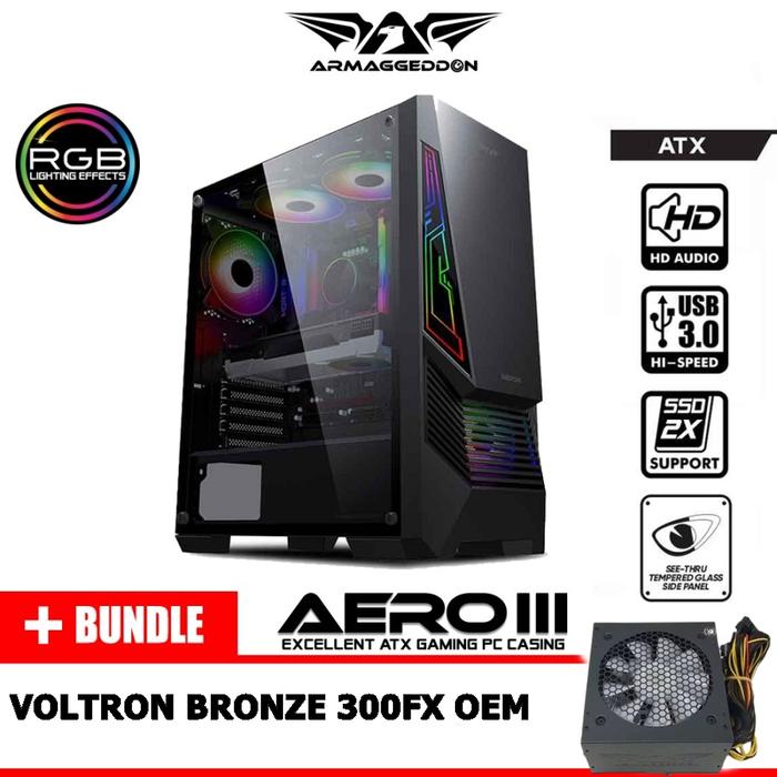Gambar Armaggeddon AERO III ATX Gaming PC Case with Tempered Glass Side Panel - + PSU 300FX OEM dari SuperstoreComputindo undefined Tokopedia