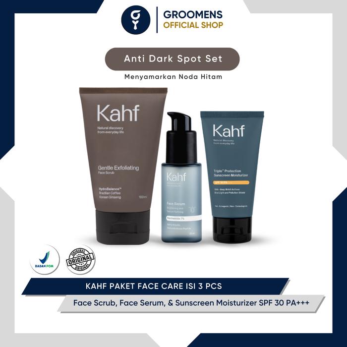 Gambar Kahf Paket Face Care Isi 3 pcs - Face Wash, Serum, & Sunscreen - Dark Spot Set dari Groomen&#39;s undefined Tokopedia