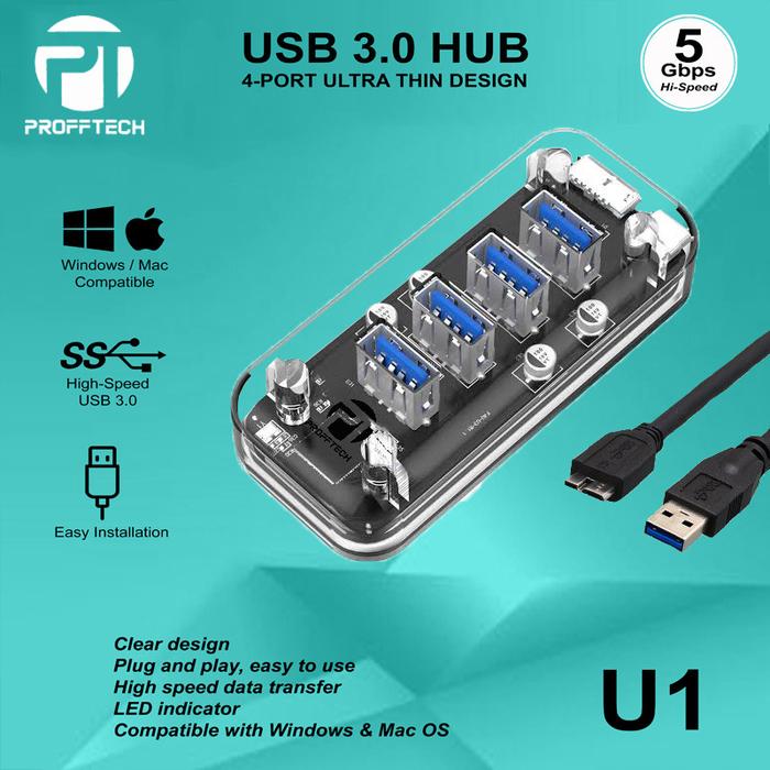 Gambar USB HUB PROFFTECH 4 PORT USB 3.0 TRANSPARAN - PERSEGI PANJANG dari Daftar Harga Komputer undefined Tokopedia