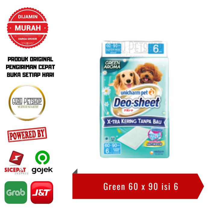 Gambar Unicharm Pet Deo Sheet Xtra Kering Super Wide Ukuran 60x90 isi 6Pcs - 60x90-6-Green dari Guru Petshop undefined Tokopedia