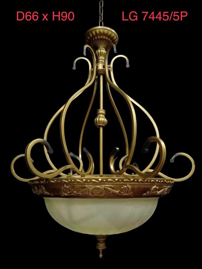 Lampu Gantung Vintage Classic Pendant Chandelier Gold Opal 7445