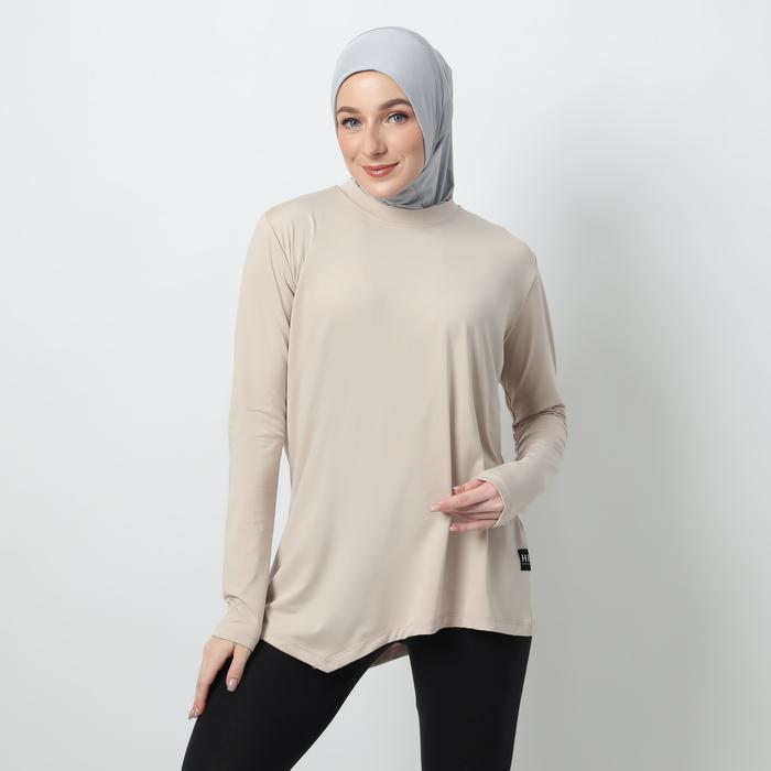Gambar HIA Everywear Taneeya Oversized Inner Top Atasan Baju Olahraga Panjang Wanita Hacktive Fabric Almond - M fit to L dari HIA EveryWear undefined Tokopedia