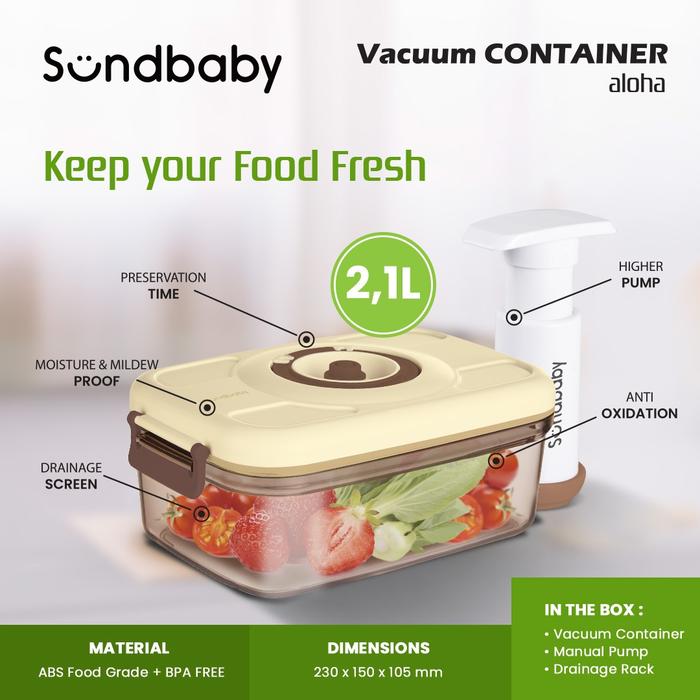 Gambar Sundbaby Smart Vacuum Container – Aloha 2.1L  (Penyimpanan Makanan) - Beige dari Bolde Official Store undefined Tokopedia