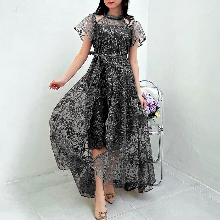 Gambar Dress Charity size M L XL gaun pesta dress panjang midi dress - Hitam, XL dari YutakaOls undefined Tokopedia