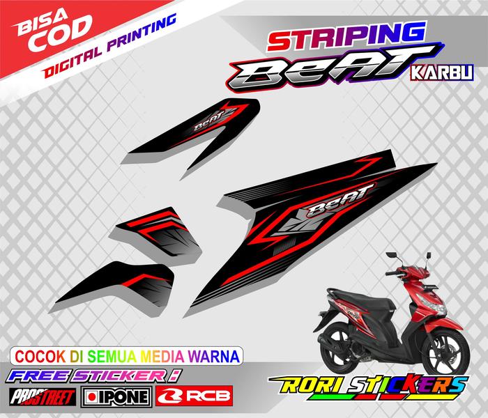 Gambar STRIPING VARIASI HONDA BEAT KARBU / STIKER LIST VARIASI BEAT KARBU - Merah, TRANSPARAN UV dari Petrok Striping undefined Tokopedia