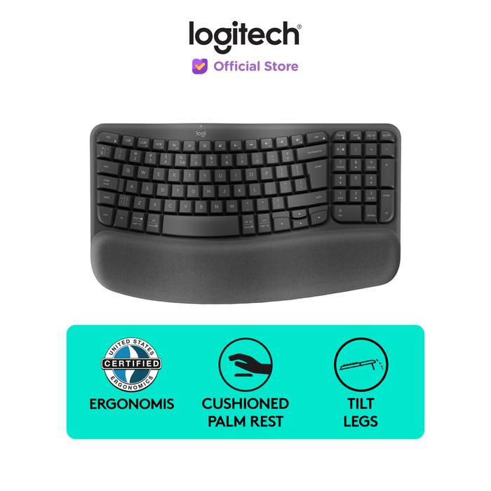 Gambar Logitech Wave Keys Keyboard Ergonomic Wireless Bluetooth dan Palm Rest - Graphite  dari Logitech Official Store undefined Tokopedia