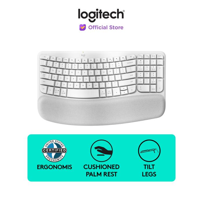 Gambar Logitech Wave Keys Keyboard Ergonomic Wireless Bluetooth dan Palm Rest - Off White dari Logitech Official Store undefined Tokopedia