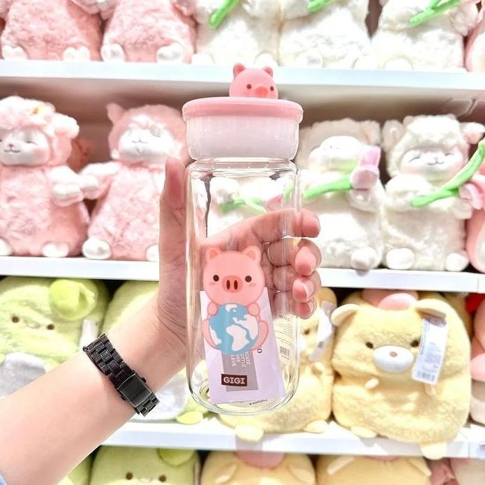 Gambar Botol Minum Kaca-MINISO GIGI Pig Series High Borosilicat Water Bottle dari jastipsripilan undefined Tokopedia