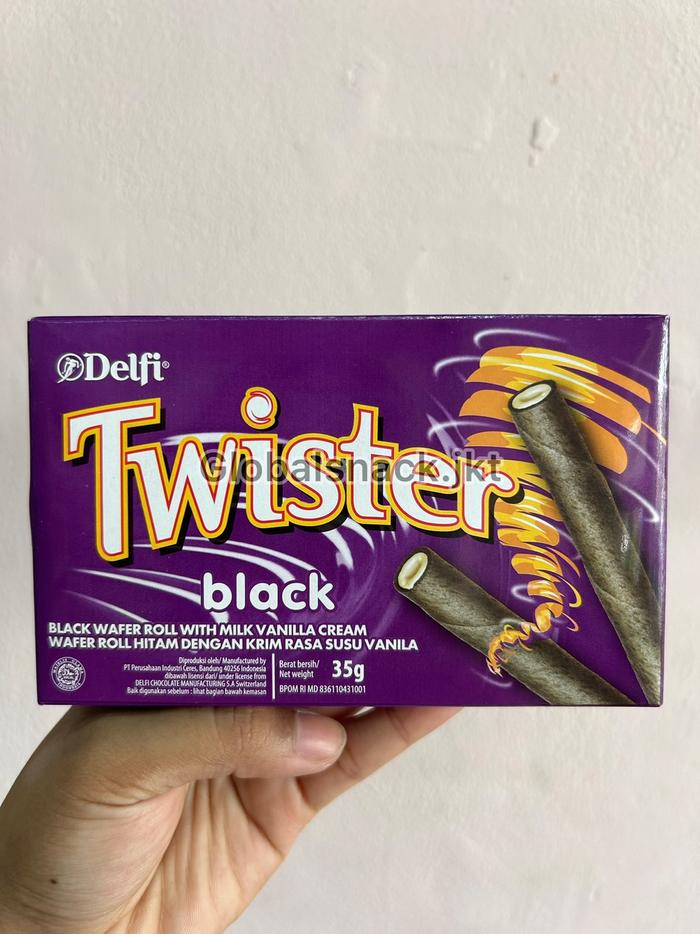 Gambar [MINIS BAG / BOX] DELFI TWISTER BLACK VANILLA ROLL / CHOCOLATE - BOX BLACK dari Globalsnackjkt undefined Tokopedia