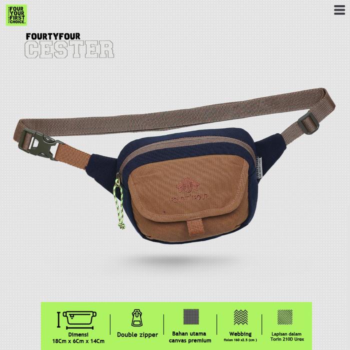 Gambar FOURTYFOUR CESTER - Tas Waistbag Pria Kanvas Casual -Tas Pinggang Pria - Navy x Brown dari FOURTYFOUR IDN undefined Tokopedia
