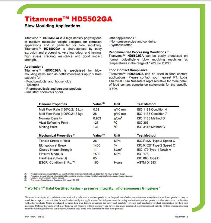 Gambar PURE HDPE MURNI HIGH DENSITY POLYETHYLENE PE POLIETILENA BIJI PLASTIK - BLOWING(5502GA) dari INDOFILAM undefined Tokopedia