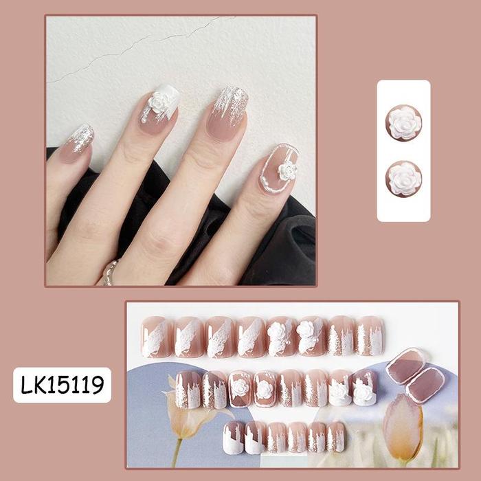 Gambar 24pcs korean wedding 3D fake nails kuku palsu estetik motif timbul - 15119 dari Mrmrs.store undefined Tokopedia