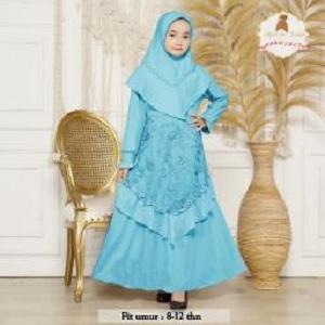 Gambar 6963 Gamis + jilbab instant syari anak perempuan 9 10 11 12 tahun 8557 - Biru dari ERIKAWAI SHOP undefined Tokopedia
