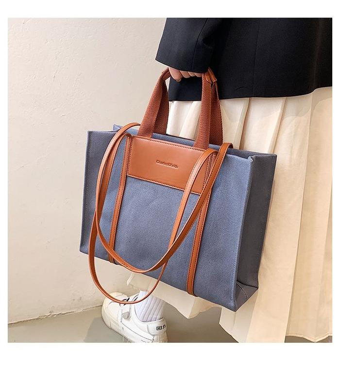 Gambar Tas Totebag Wanita Import Kulit Pu Kanvas Ada Resleting  216394 - Grey  dari Bags Diary_NEW undefined Tokopedia