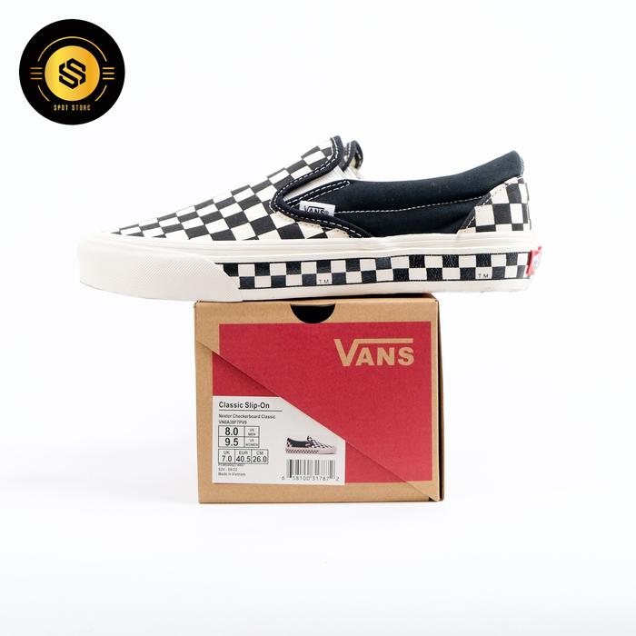 Jual vans slip on nextor checkerboard side wall black white, 38
