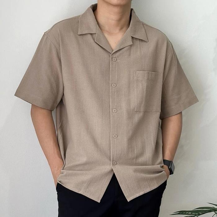 Gambar COZYCLUB Cuban Bowling Shirt Linen Premium - Kemeja Linen Kerah Pria - Coffee, S dari Dee Stuff. undefined Tokopedia