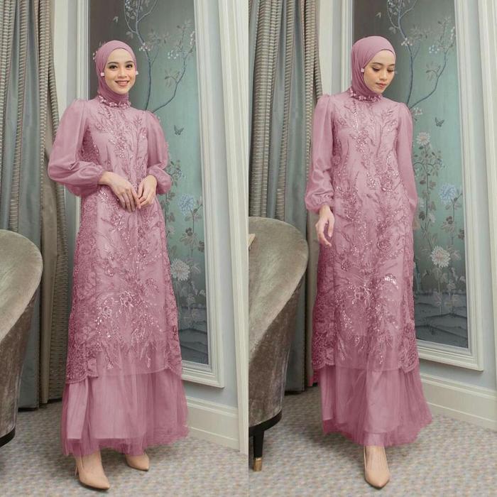 Gambar XY MAXI FARIDA M-L-XL-XXL FULL BROKAT TERBARU / GAMIS BROKAT TILE - DUSTY, L dari Toko Jago 10 undefined Tokopedia