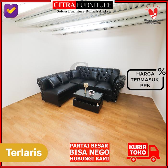 Gambar PANAMA Series Sofa L Putus Kancing Oscar | Sofa Sudut Chesterfield - Hitam dari Citra furniture undefined Tokopedia