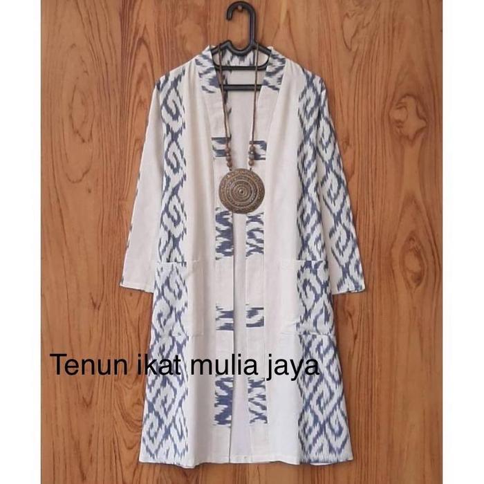 Gambar [Ready] 8 Motif Long Outer Batik Tenun Ethnic Rote Salur Palu Donggala - Putih, XL dari BATIK TRENDI_NEW undefined Tokopedia