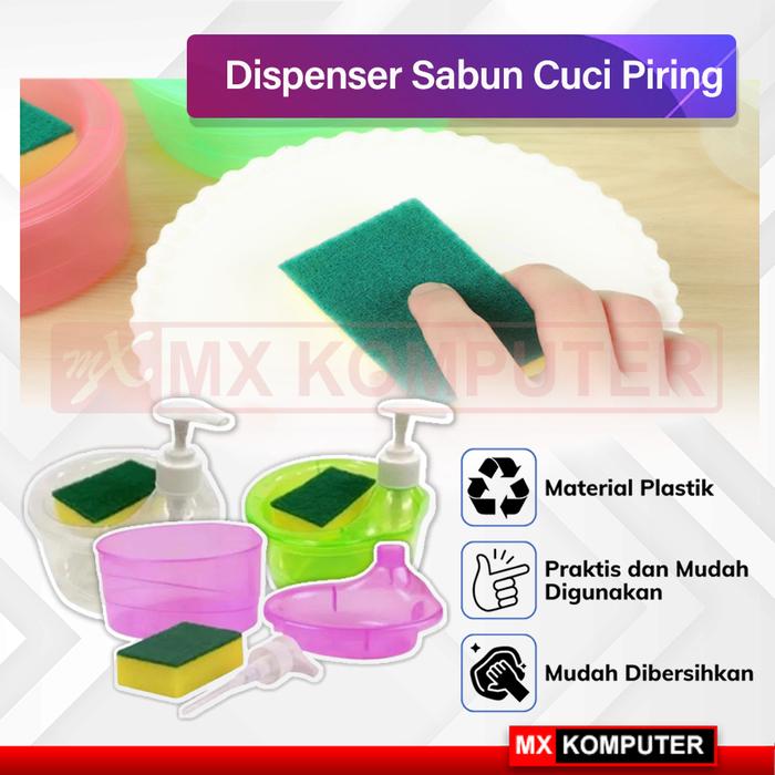 Gambar Dispenser Sabun Cuci Piring Tempat Sabun Bulat + Spons Cuci Piring dari MXKomputer_NEW undefined Tokopedia