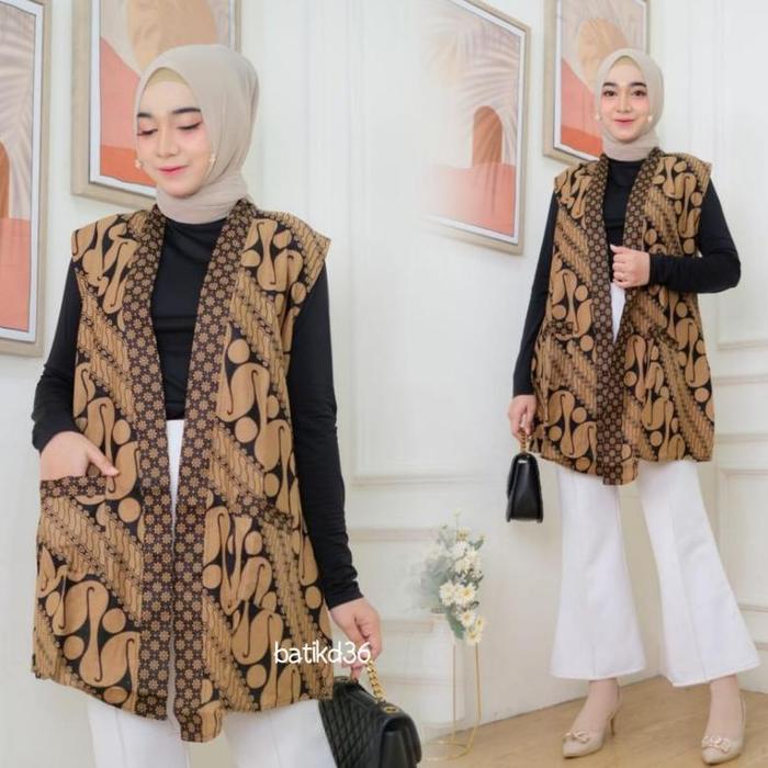 Gambar Vest Outer Saku Batik Sogan Etnik Kekinian Sogan Baju Luar Wanita - Gedekan, All Size dari BATIK TRENDI_NEW undefined 2 Tokopedia
