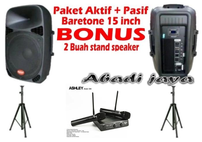 Gambar speaker aktif + pasif baretone 15inch 2 buah bonus Mic dari Abadijaya215 undefined Tokopedia
