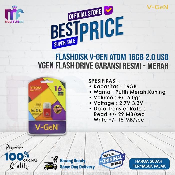 Gambar Flashdisk V-GeN Atom 16GB 2.0 USB VGeN Flash Drive Garansi Resmi - Merah dari Multifungsi Online undefined Tokopedia